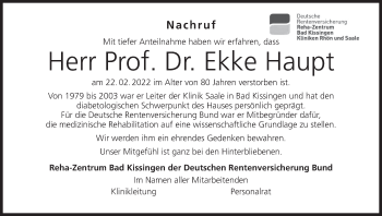 Anzeige von Ekke Haupt von MGO