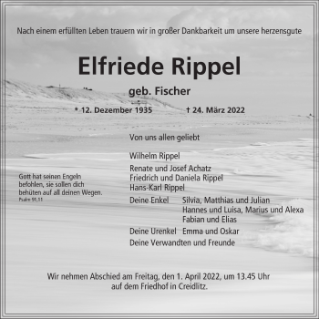 Anzeige von Elfriede Rippel von MGO