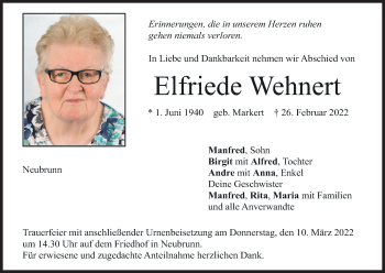 Anzeige von Elfriede Wehnert von MGO