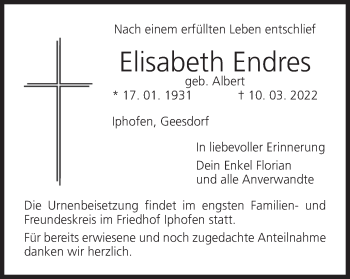 Anzeige von Elisabeth Endres von MGO