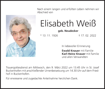 Anzeige von Elisabeth Weiß von MGO