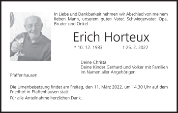 Anzeige von Erich Horteux von MGO