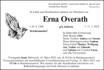 Anzeige von Erna Overath von MGO