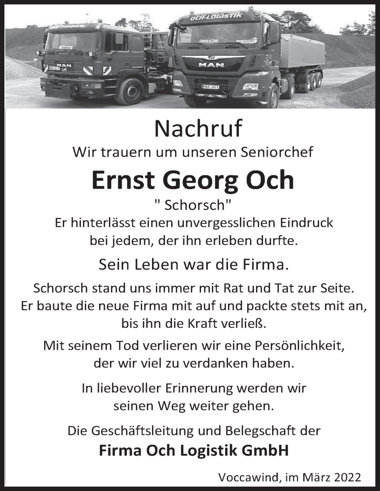  Traueranzeige für Ernst Georg Och vom 03.03.2022 aus MGO