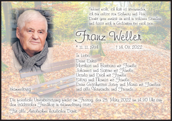 Anzeige von Franz Weller von MGO