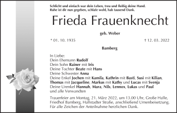 Anzeige von Frieda Frauenknecht von MGO