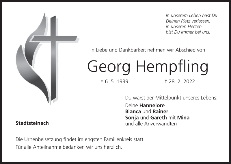  Traueranzeige für Georg Hempfling vom 04.03.2022 aus MGO
