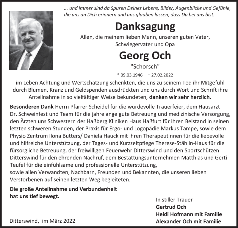  Traueranzeige für Georg Och vom 26.03.2022 aus MGO