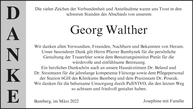  Traueranzeige für Georg Walther vom 19.03.2022 aus MGO