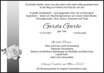 Anzeige von Gerda Garbe von MGO