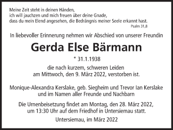 Anzeige von Gerda Else Bärmann von MGO