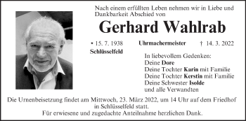 Anzeige von Gerhard Wahlrab von MGO