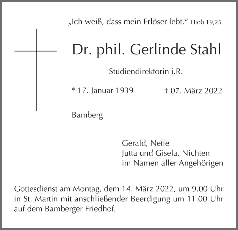  Traueranzeige für Gerlinde Stahl vom 12.03.2022 aus MGO