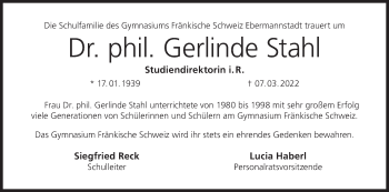 Anzeige von Gerlinde Stahl von MGO