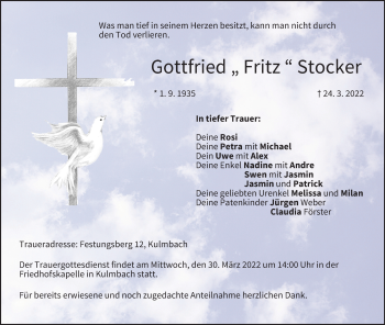 Anzeige von Gottfried Stocker von MGO