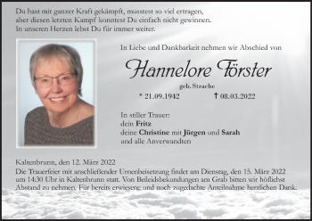 Anzeige von Hannelore Förster von MGO