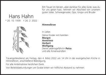 Anzeige von Hans Hahn von MGO