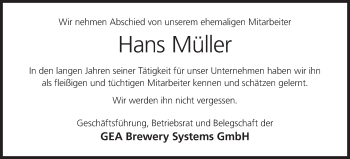 Anzeige von Hans Müller von MGO