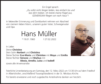 Anzeige von Hans Müller von MGO