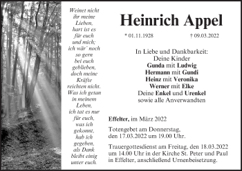 Anzeige von Heinrich Appel von MGO