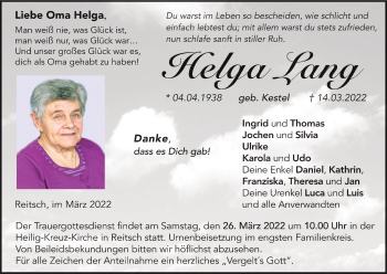Anzeige von Helga Lang von MGO