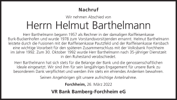 Anzeige von Helmut Barthelmann von MGO