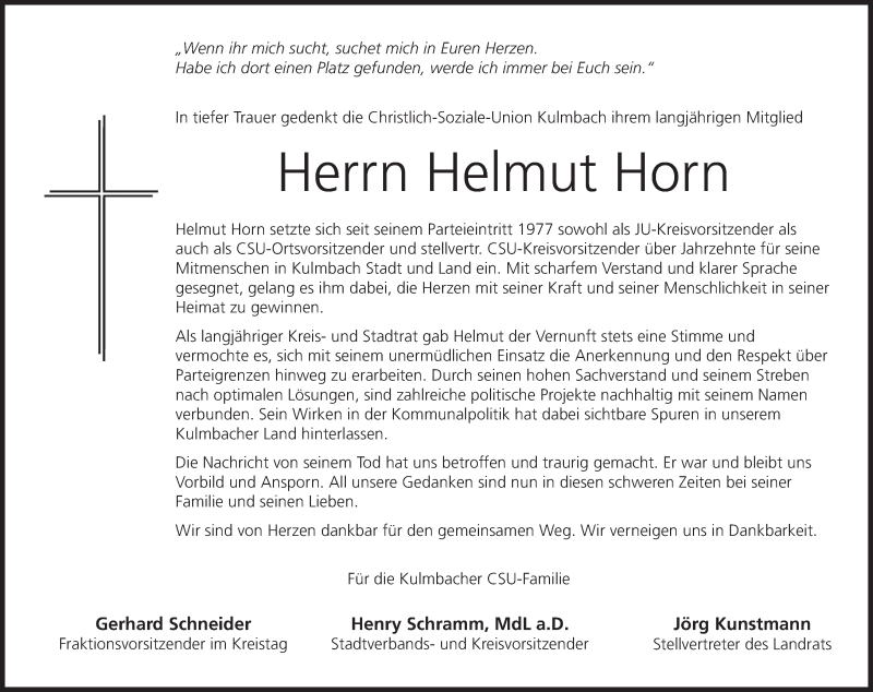  Traueranzeige für Helmut Horn vom 26.03.2022 aus MGO