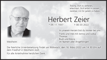 Anzeige von Herbert Zeier von MGO