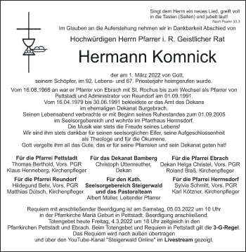 Anzeige von Hermann Komnick von MGO