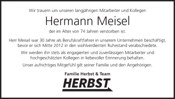 Anzeige von Hermann Meisel von MGO
