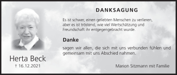 Anzeige von Herta Beck von MGO