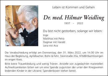 Anzeige von Hilmar Weidling von MGO