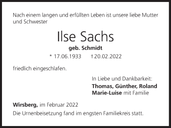 Anzeige von Ilse Sachs von MGO