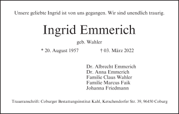 Anzeige von Ingrid Emmerich von MGO