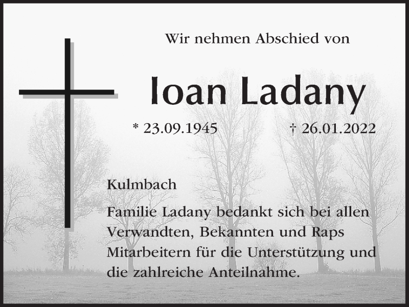  Traueranzeige für Ioan Ladany vom 01.03.2022 aus MGO