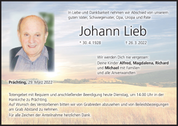 Anzeige von Johann Lieb von MGO