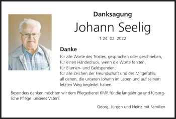 Anzeige von Johann Seelig von MGO