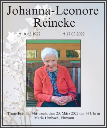Anzeige von Johanna-Leonore Reineke von MGO