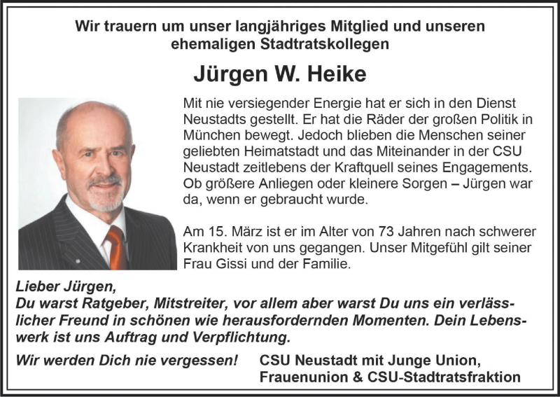  Traueranzeige für Jürgen W. Heike vom 29.03.2022 aus MGO