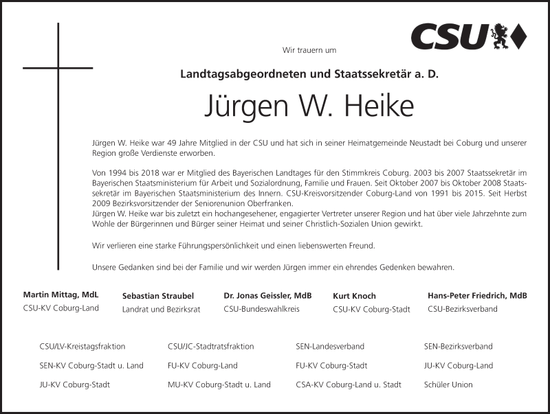  Traueranzeige für Jürgen W. Heike vom 25.03.2022 aus MGO