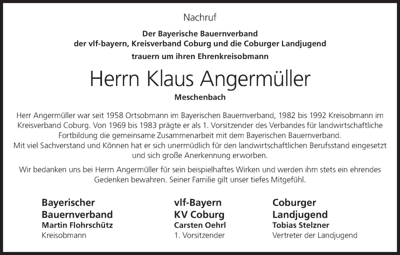  Traueranzeige für Klaus Angermüller vom 30.03.2022 aus MGO