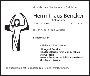 Anzeige von Klaus Bencker von MGO