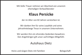 Anzeige von Klaus Persicke von MGO