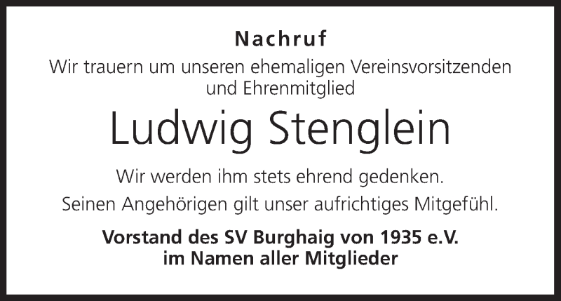  Traueranzeige für Ludwig Stenglein vom 09.03.2022 aus MGO