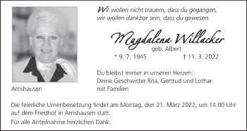 Anzeige von Magdalena Willacker von MGO