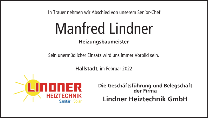  Traueranzeige für Manfred Lindner vom 02.03.2022 aus MGO