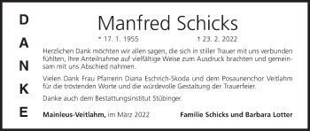 Anzeige von Manfred Schicks von MGO