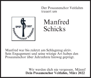 Anzeige von Manfred Schicks von MGO