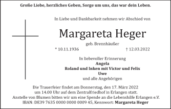 Anzeige von Margareta Heger von MGO