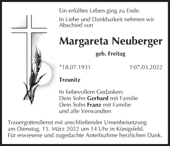 Anzeige von Margareta Neuberger von MGO